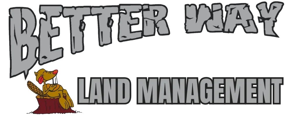 Better Way Land Management LLC cartoon beaver mascot sitting on tree stump holding tail company branding Ohio